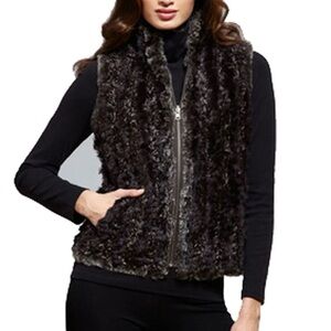 Belle Fare Black Rex Rabbit soft reversible high neck vest.2 pockets.Size S